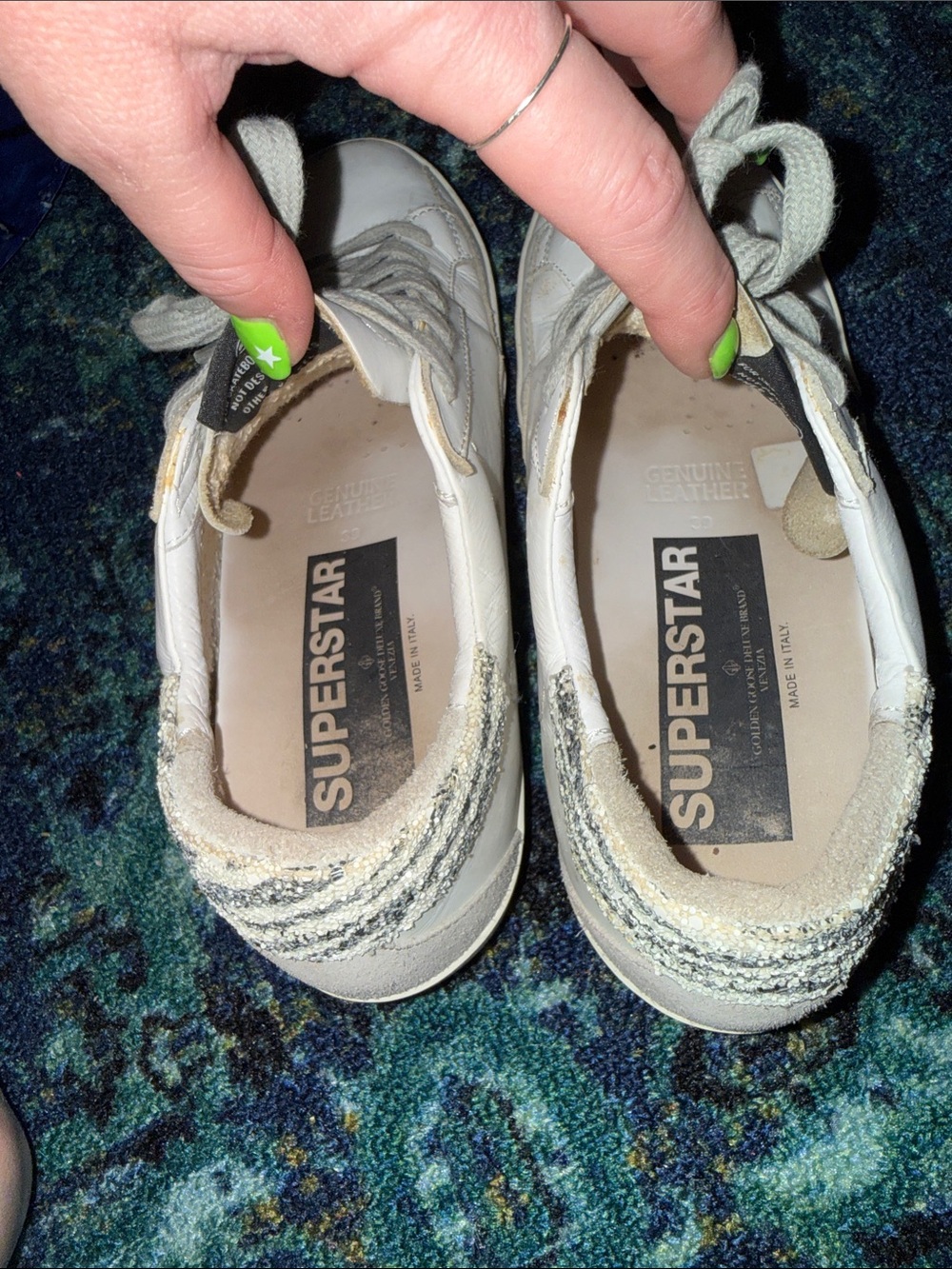 Golden Goose White Leather Low-Top Sneakers with Gray Laces - Picture 4 of 7